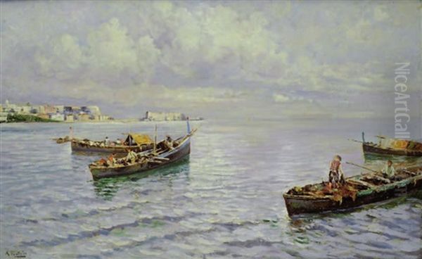 Partenza Per La Pesca Oil Painting by Attilio Pratella