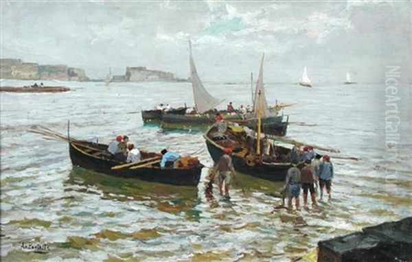 Easter Day In Naples Oil Painting by Attilio Pratella
