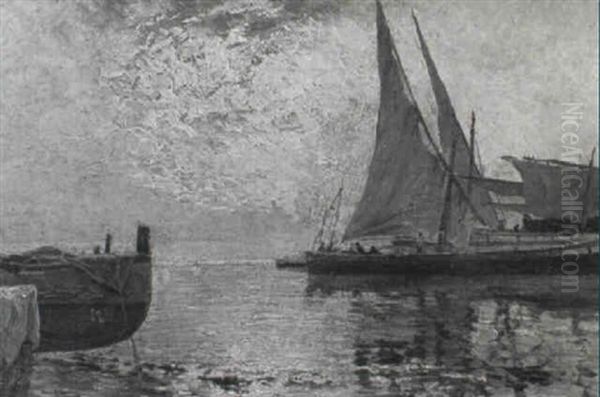 Barche A Riva Oil Painting by Attilio Pratella