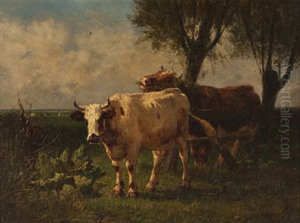 Kuhe Auf Der Weide Oil Painting by Edmond Joseph De Pratere