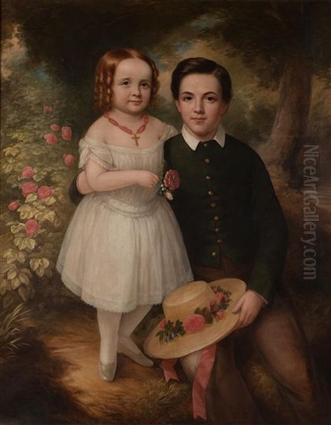 Portrait Of A Boy And Girl Oil Painting by Henry Cheever(s) Pratt