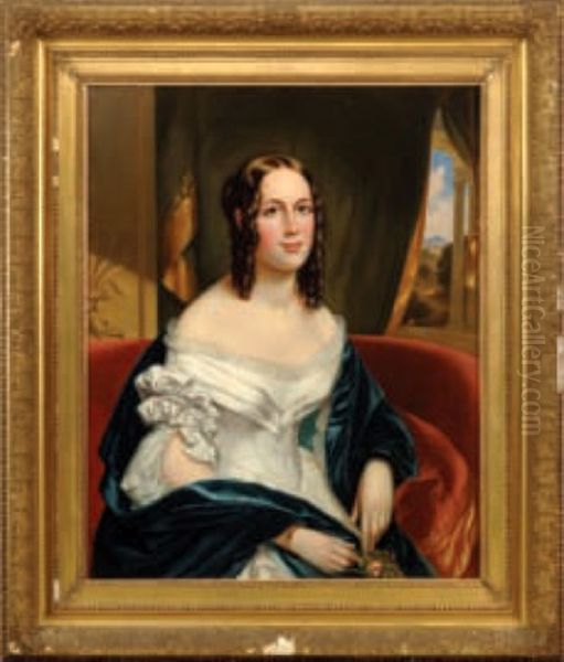 Portrait Of A Lady In White, Margarette H. Berry Oil Painting by Henry Cheever(s) Pratt