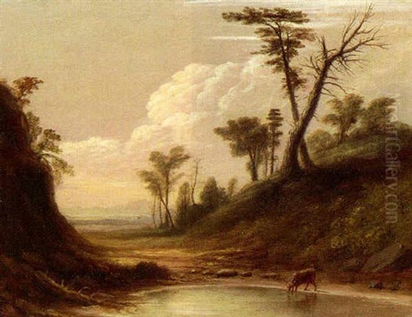 Cow Drinking At The Stream Oil Painting by Henry Cheever(s) Pratt