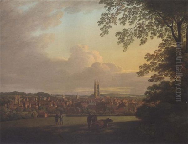 An Extensive View Of Derby, With Figures And Cattle In The Foreground Oil Painting by Henry Lark Pratt