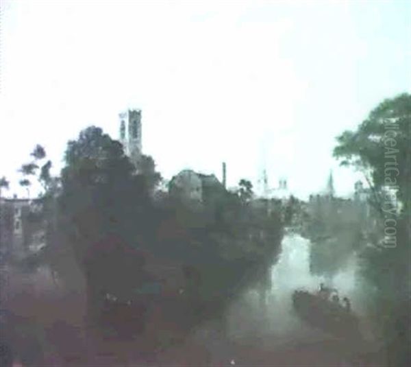 A View Of Derby And The Derwent From Exeter Bridge Oil Painting by Henry Lark Pratt