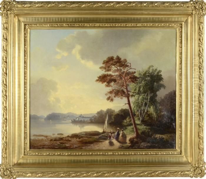 Festklatt Sallskap, I Bakgrunden Ulriksdals Slott Oil Painting by Johan Christoffer Boklund