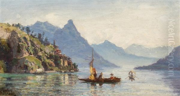Gandria, Lago Di Lugano Oil Painting by Ambrogio Preda