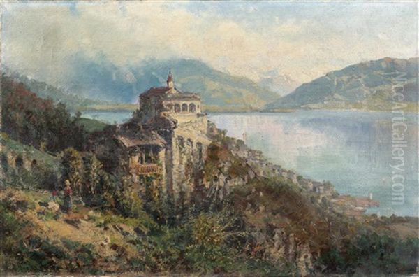 Blick Auf Morcote Am Luganer See Oil Painting by Ambrogio Preda