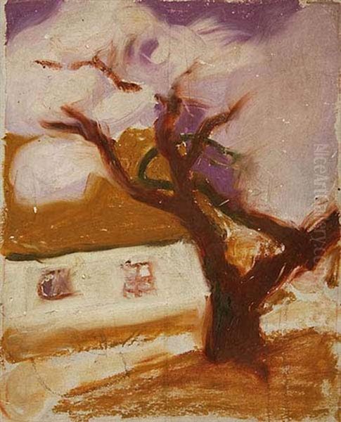 A Tree In Blossom - Study Oil Painting by Vojtech Adalbert Preissig