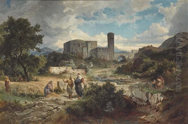 Biblische Landschaft Mit Ruth Und Boas Oil Painting by Friedrich Johann C.E. Preller the Elder