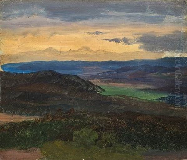 Blick Von Der Wartburg Bei Sonnenuntergang Oil Painting by Friedrich Johann C.E. Preller the Elder
