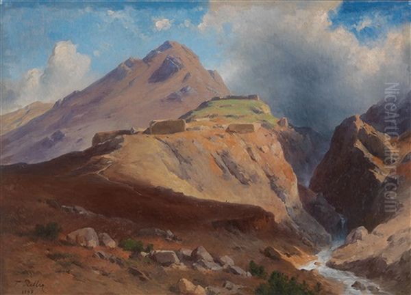 Rocky Landscape With Ruins And Mountain Stream Oil Painting by Friedrich, the younger Preller