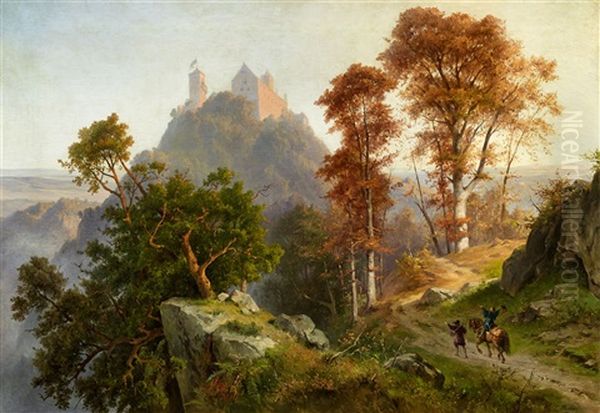 An Autumn Morning At Wartburg Castle Oil Painting by Friedrich, the younger Preller