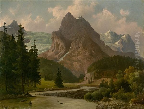 View Of The Wetterhorn With The Rosenlaui Glacier Near Grindelwald Oil Painting by Friedrich, the younger Preller
