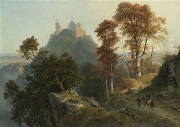Herbstmorgen An Der Wartburg Oil Painting by Friedrich, the younger Preller