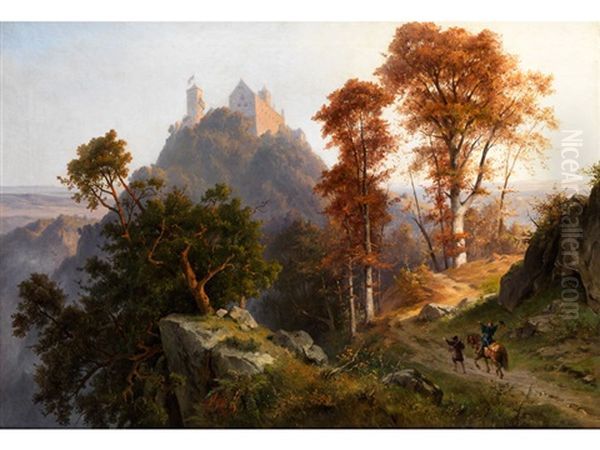 Herbstmorgen An Der Wartburg Oil Painting by Friedrich, the younger Preller
