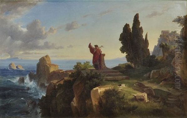 Griechische Kustenlandschaft Mit Figur Der Sappho Oil Painting by Friedrich, the younger Preller