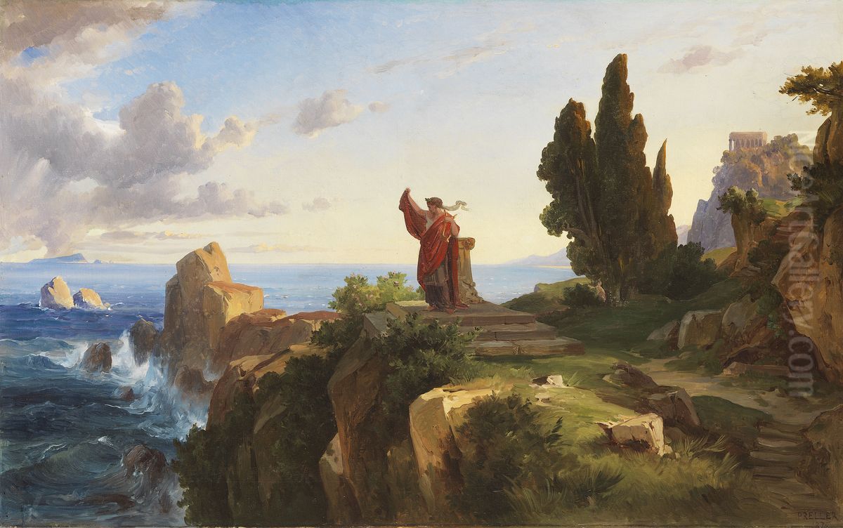 Antike Szene In Heroischer Landschaft (sappho Am Kap Leukatas?) Oil Painting by Friedrich, the younger Preller