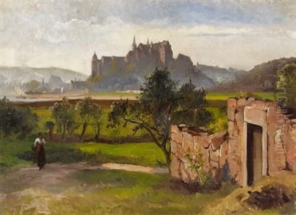 Blick Uber Die Elbauen Auf Die Albrechtsburg Von Meissen. Studie Oil Painting by Friedrich, the younger Preller