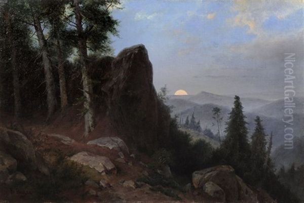 Blick In Die Bohmische Schweiz Bei Aufgehendem Mond Oil Painting by Friedrich, the younger Preller