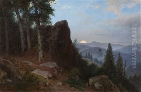 Aufgehender Mond Im Gebirge Oil Painting by Friedrich, the younger Preller