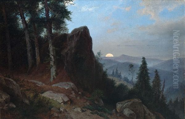 Gebirgslandschaft Bei Aufgehendem Mond Oil Painting by Friedrich, the younger Preller