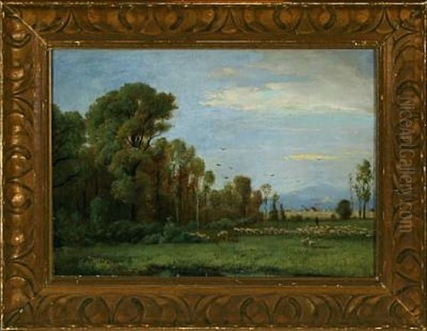 Landscape With Sheep And Shepherd Oil Painting by Friedrich, the younger Preller