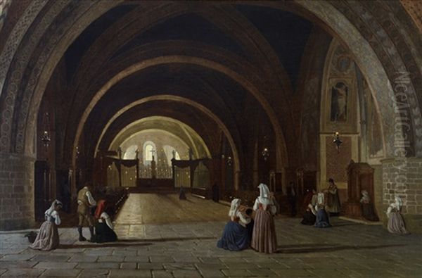 Devozione, Interno Della Basilica Di San Francesco In Assisi Oil Painting by Luigi (Ludwig Osipovich) Premazzi