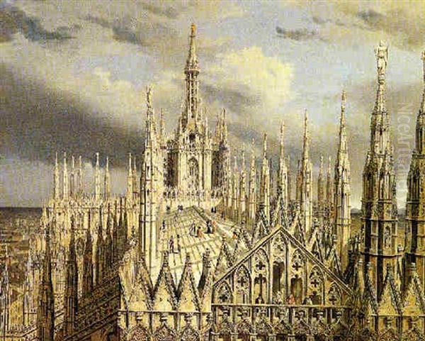 Duomo Di Milano Oil Painting by Luigi (Ludwig Osipovich) Premazzi