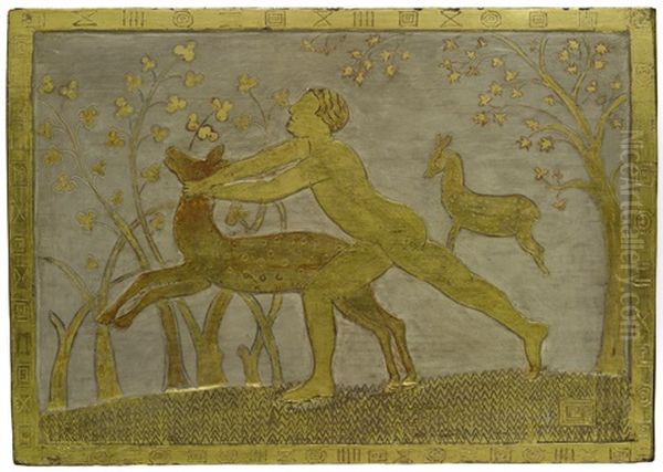 Bounding Deer Oil Painting by Charles E. Prendergast