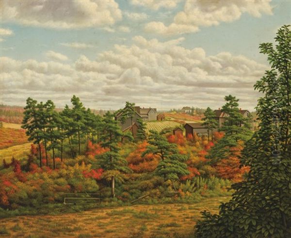 Farm Landscape In Autumn Oil Painting by Levi Wells Prentice