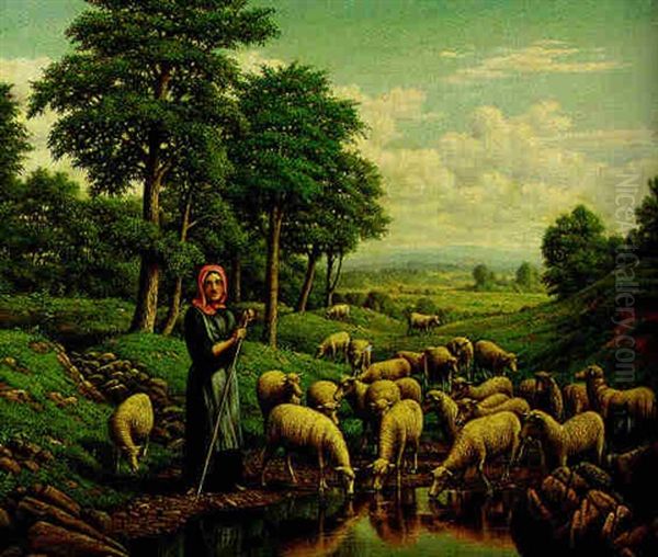 The Shepherdess Oil Painting by Levi Wells Prentice