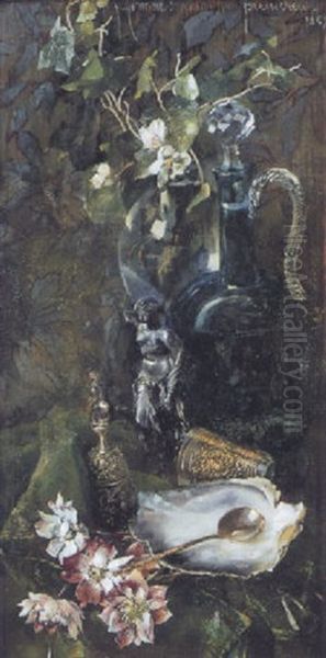 Still Life With Oyster And Decanters Oil Painting by Hermione von Preuschen