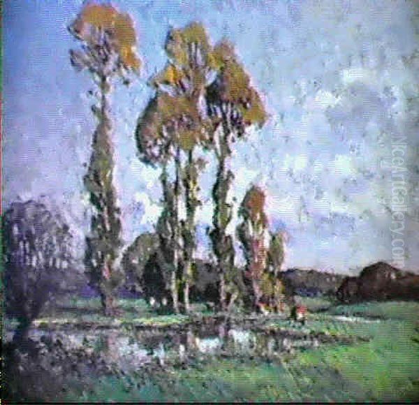 La Mare Aux Grands Arbres Oil Painting by Andre Prevot-Valeri