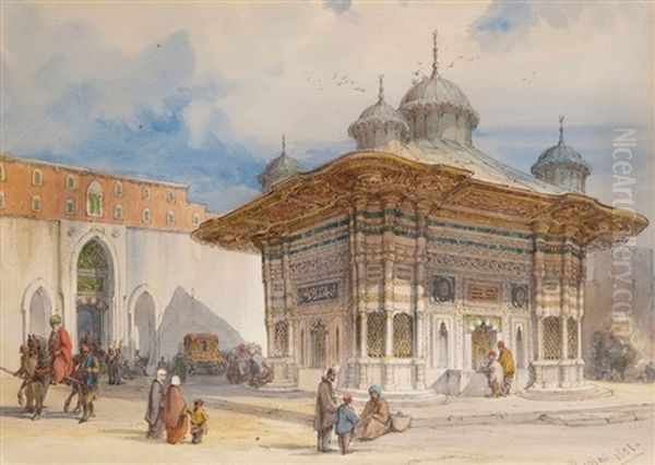 La Fontaine D'ahmed Iii A Constantinople Oil Painting by Amadeo Preziosi