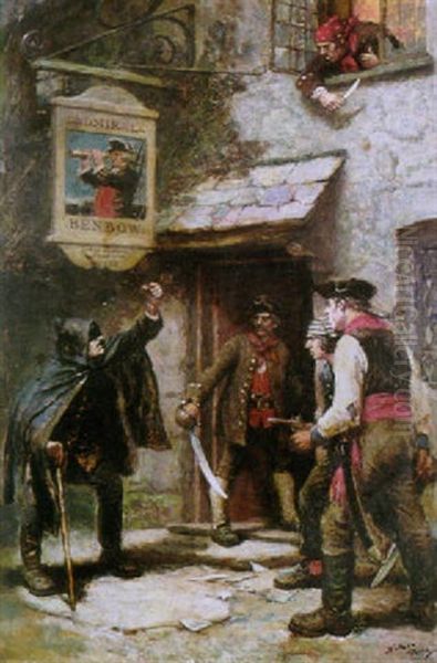 Confrontation Outside The Admiral Benhow Inn Oil Painting by Norman Mills Price