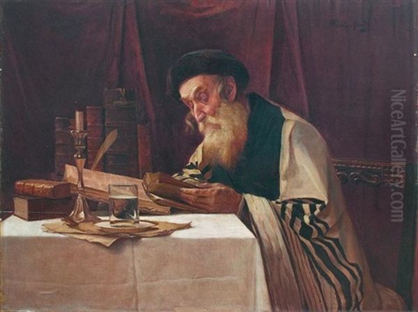 A Rabbi Studying The Torah Oil Painting by Alois Heinrich Priechenfried
