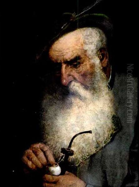 Bartiger Alter In Tracht, Sich Eine Pfeife Stopfend Oil Painting by Alois Heinrich Priechenfried