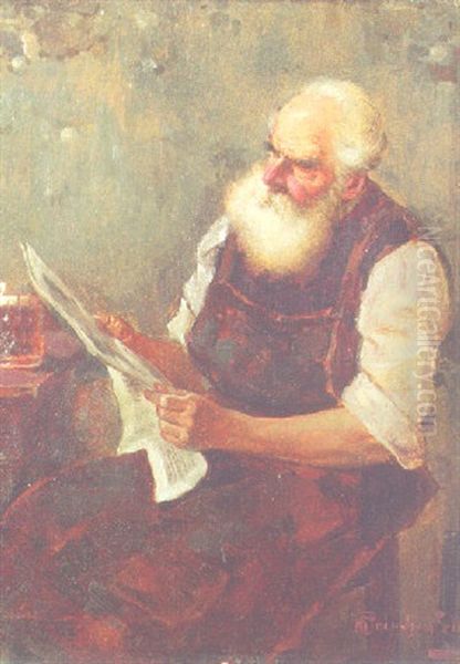 Reading The Newspaper Oil Painting by Alois Heinrich Priechenfried