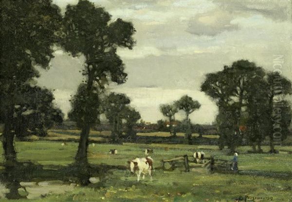 Green Summertime Oil Painting by Bertram Walter Priestman