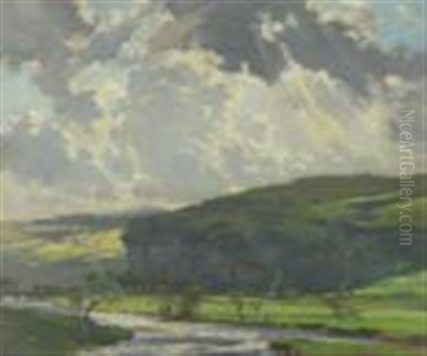 Kilnsey Crag, Wharfedale Oil Painting by Bertram Walter Priestman