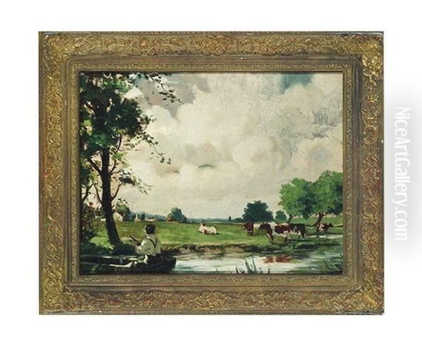 A Pastoral Landscape Oil Painting by Bertram Walter Priestman
