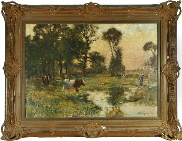Weidende Kuhe Am Bachlauf Oil Painting by Bertram Walter Priestman