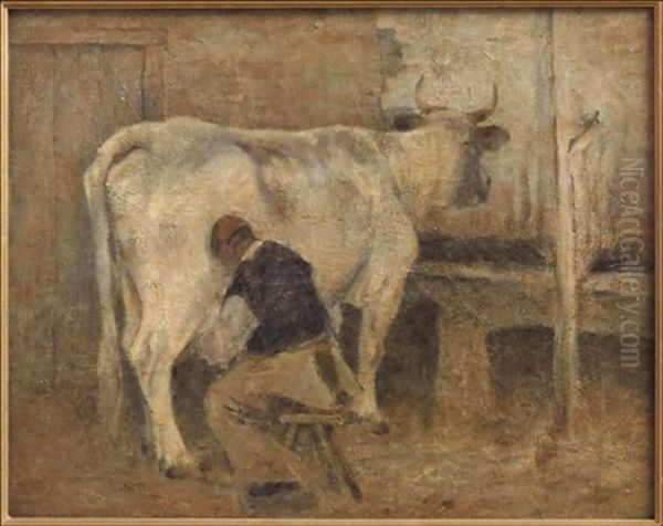Milking The Cow Oil Painting by Bertram Walter Priestman