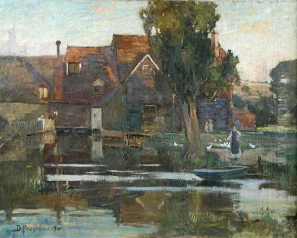 Hartford Mill, Camsix, Felsted, Essex Oil Painting by Bertram Walter Priestman