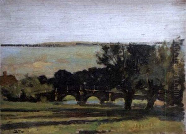 Bridge Near Farnham, Surrey Oil Painting by Bertram Walter Priestman