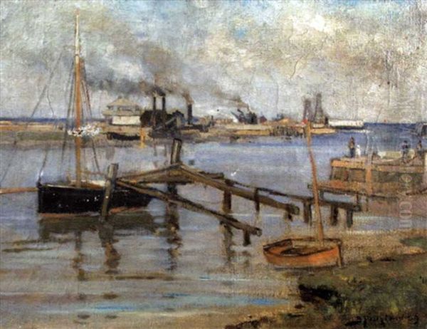 Walberswick Harbour Oil Painting by Bertram Walter Priestman