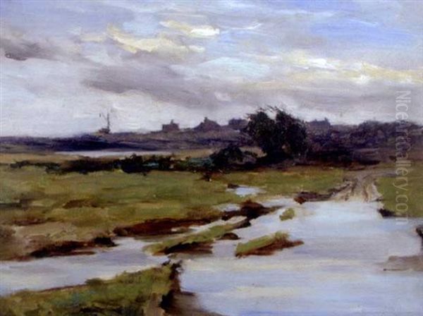 Salt Marshes, Suffolk Oil Painting by Bertram Walter Priestman
