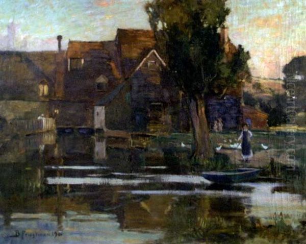 Hartfold Mill, Camsix, Felsted, Essex Oil Painting by Bertram Walter Priestman