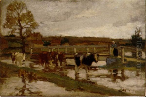 Crossing The Brook Oil Painting by Bertram Walter Priestman